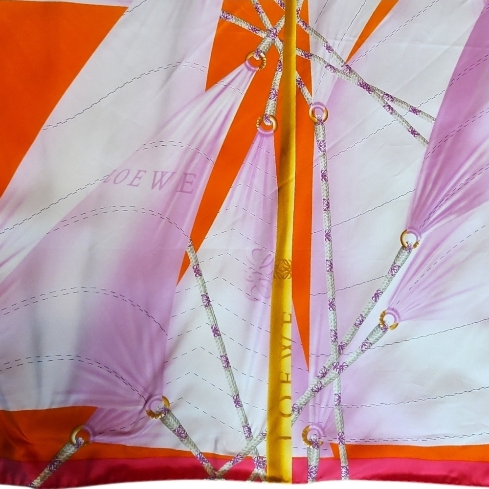 LOEWE | Silk Foulard Scarf 35” Sailboat Print | Hand-Rolled Hem - Picture 3 of 5